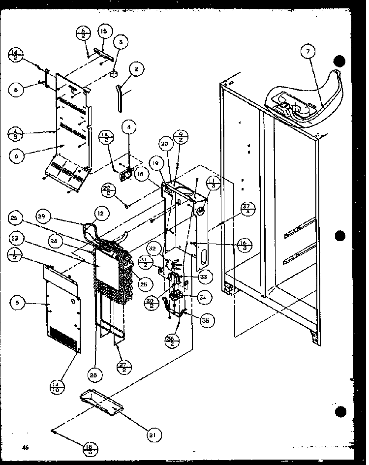 Evaporator And Air Handling Diagram and Parts List for SBD20K-P1117701W  Amana Refrigerator