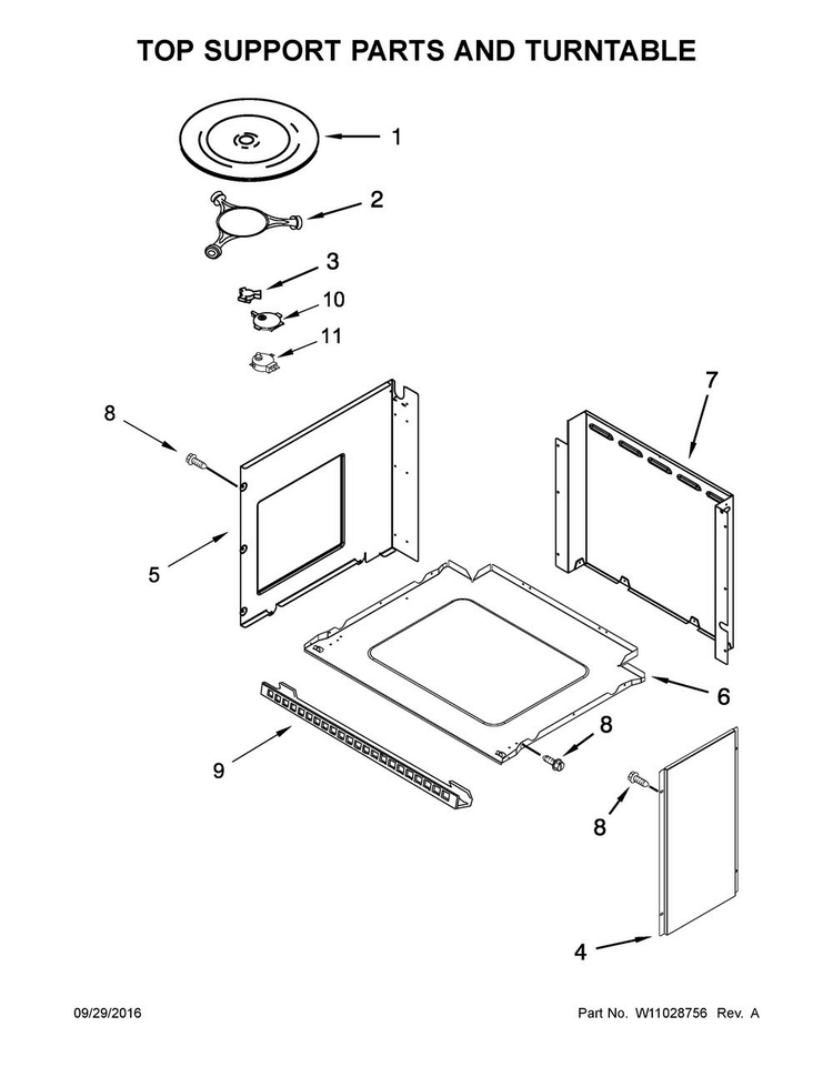 Top Support Parts And Turntable Diagram and Parts List for JMW2327WS02  Jenn-Air Microwave