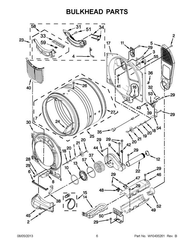 04 - Bulkhead Parts Diagram and Parts List for YMED9000YG1  Maytag Dryer