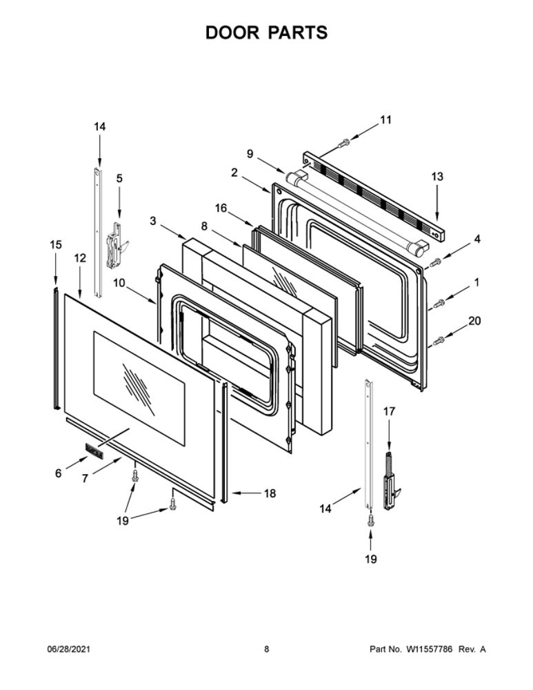 Door Parts Diagram and Parts List for MER6600FB3  Maytag Range
