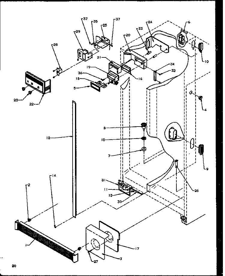 REF / FZ CONTROLS AND CABINET PARTS Diagram and Parts List for SBD20NE P1162503W E Amana Refrigerator