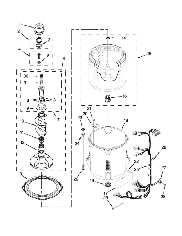 Basket And Tub Parts Diagram and Parts List for 4GATW4900YW1  Admiral Washer