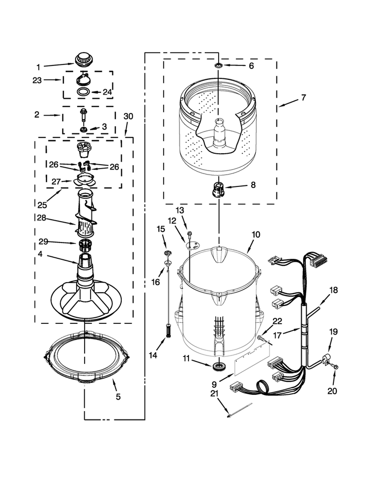 Basket And Tub Parts Diagram and Parts List for 4GNTW4400YQ2  Amana Washer