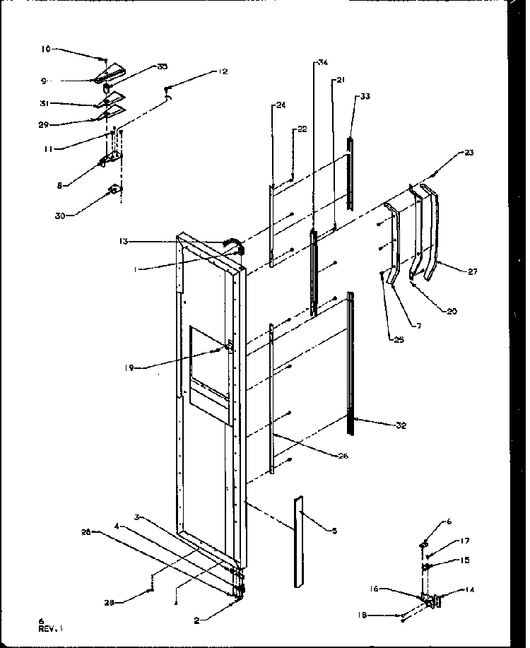 Freezer Door Hinge And Trim Parts Diagram and Parts List for SQD25NBE-P1162402WE  Amana Refrigerator