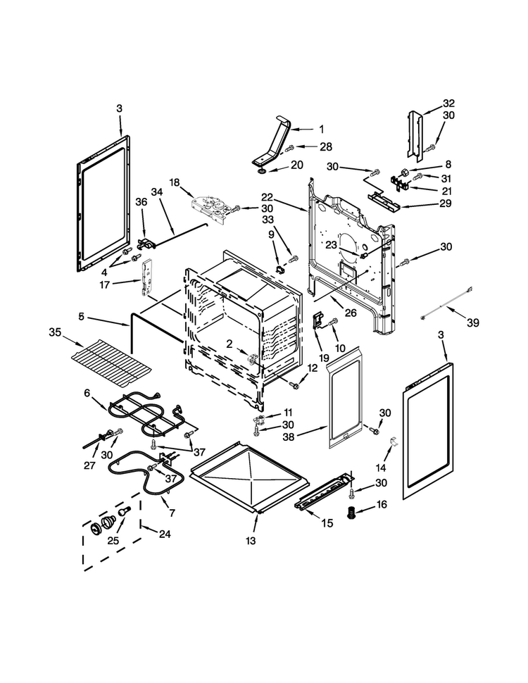 Chassis Parts Diagram and Parts List for YAER5630BES0  Amana Range