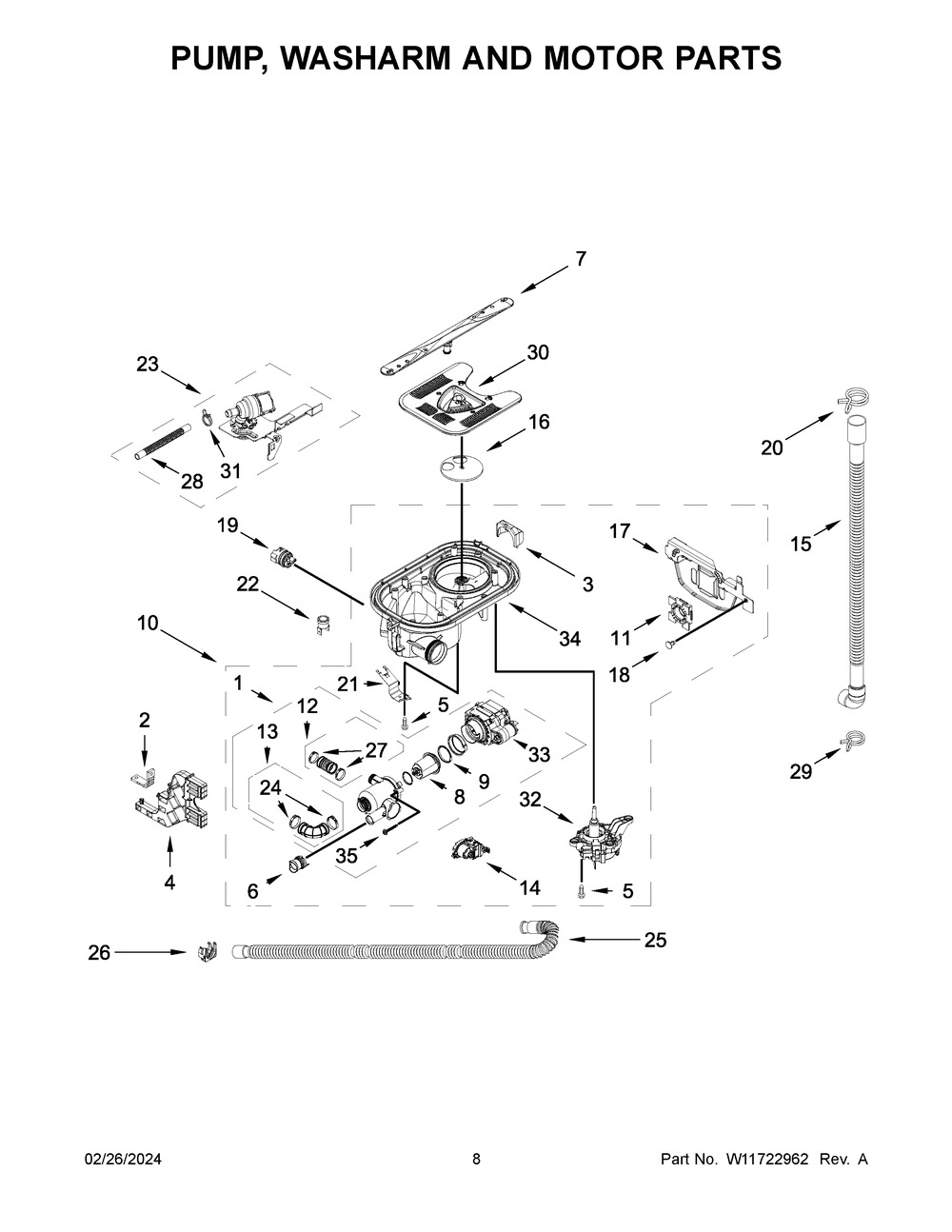 Pump, Washarm And Motor Parts Diagram and Parts List for MDB7959SKZ3  Maytag Dishwasher