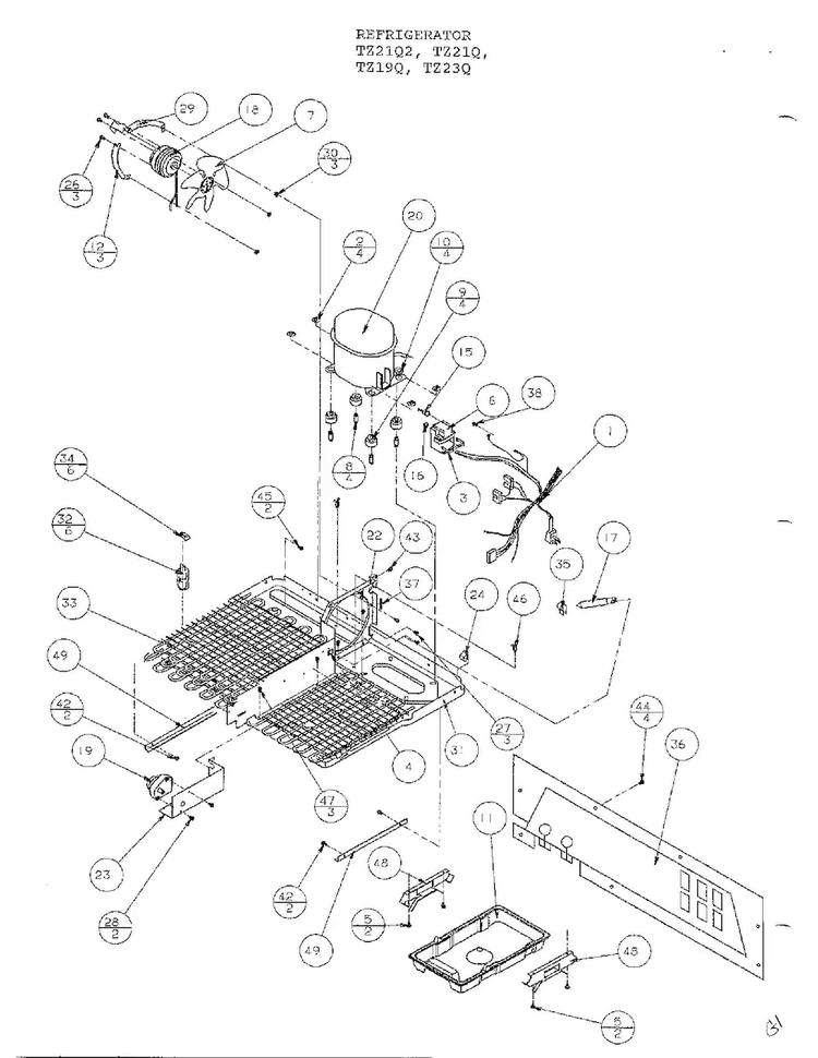 Tecumseh Compressor Diagram and Parts List for TZ21Q  Amana Refrigerator