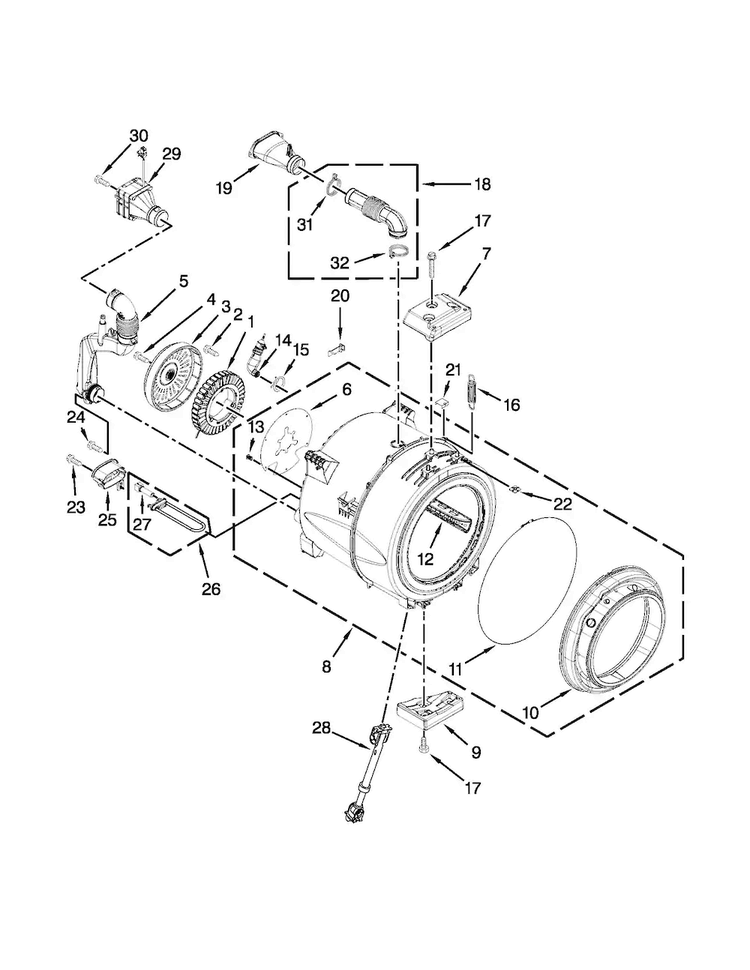 Tub And Basket Parts Diagram and Parts List for MHW6000XR2  Maytag Washer