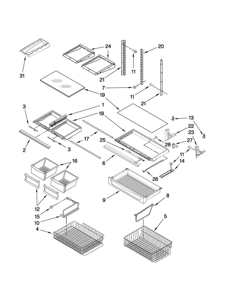 Shelf Parts Diagram and Parts List for JBD2286KEB3  Jenn-Air Refrigerator
