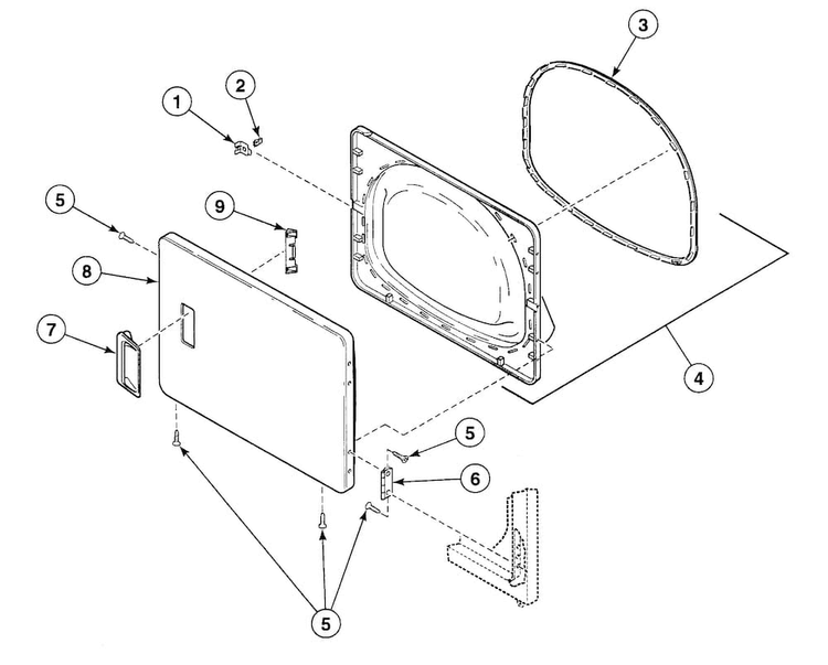 Door Assy Diagram and Parts List for SSG009QF  Speed Queen Dryer