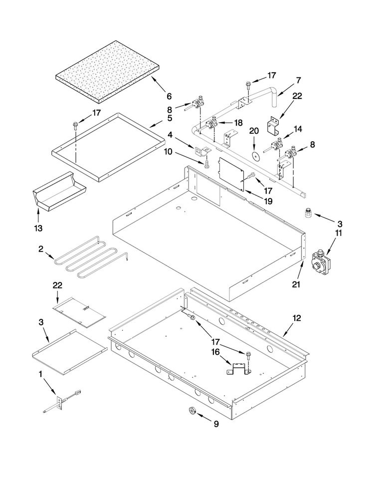 Burner Box, Gas Valves, And Switches Diagram and Parts List for JGCP536WP00  Jenn-Air Cooktop