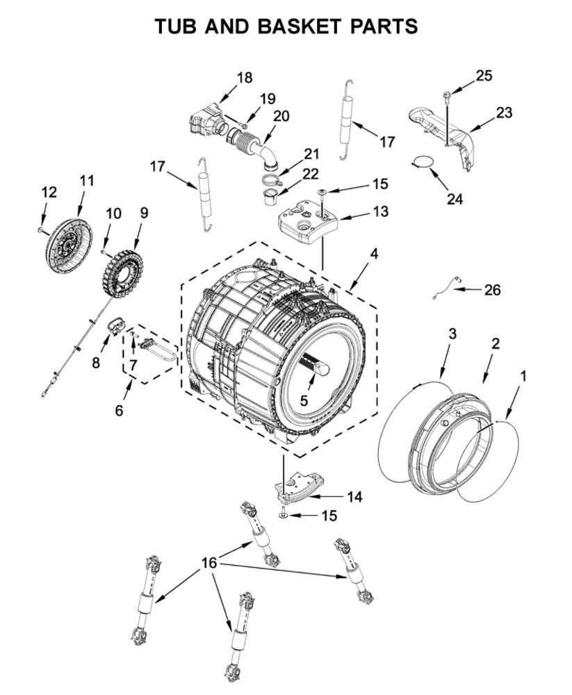 Tub And Basket Parts Diagram and Parts List for MHW8630HC2  Maytag Washer