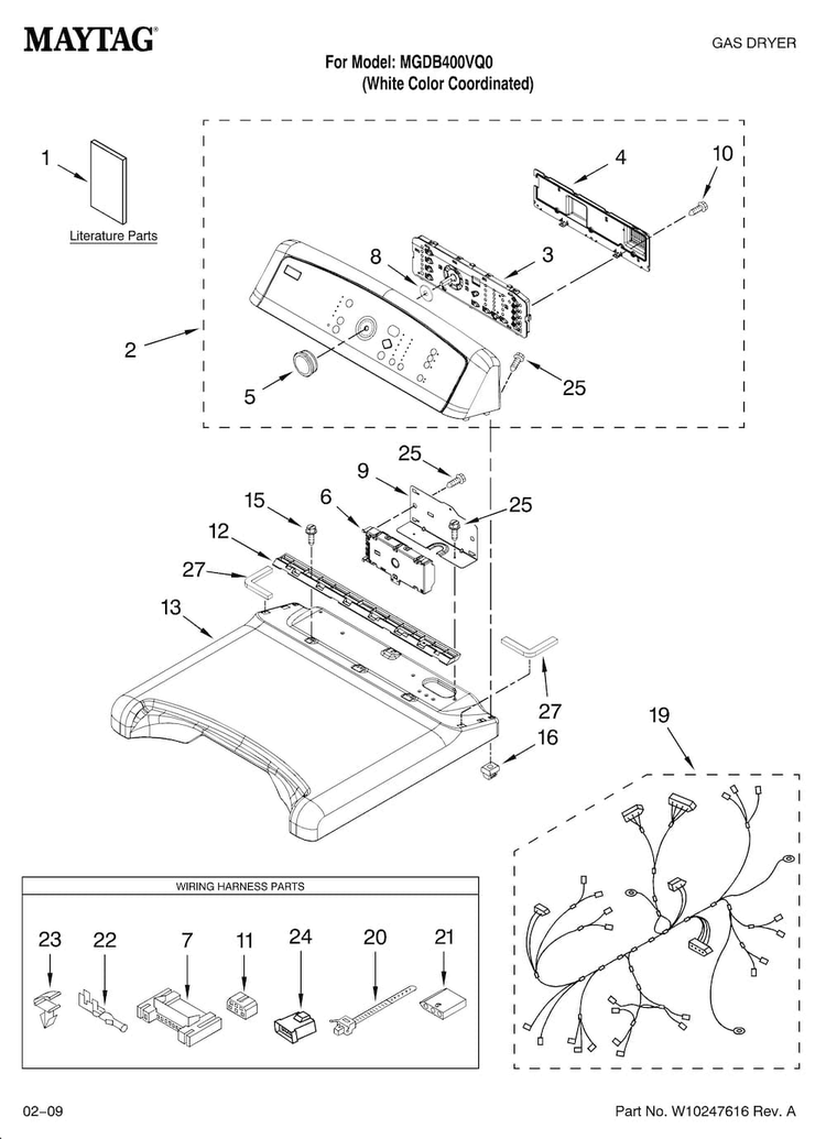 Top And Console Parts Diagram and Parts List for MGDB400VQ0  Maytag Dryer