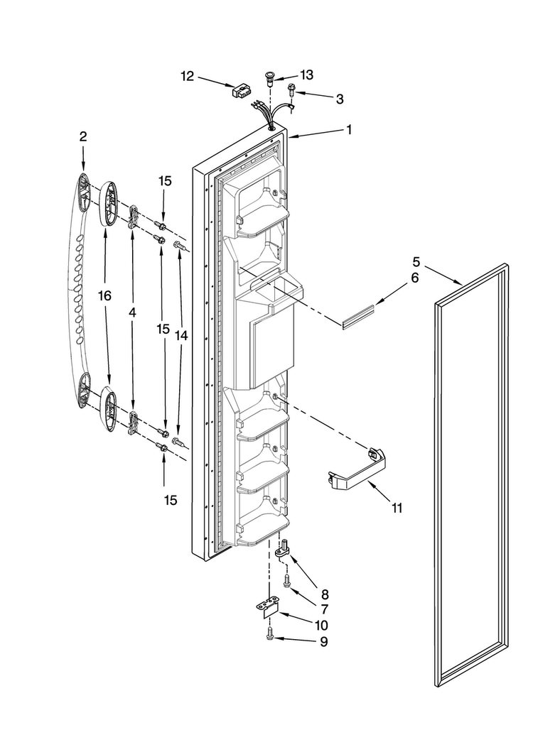 Freezer Door Parts Diagram and Parts List for MSD2542VEU01  Maytag Refrigerator