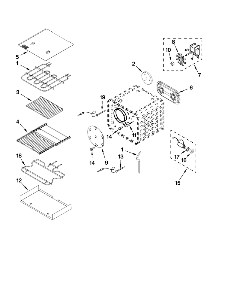 30" Internal Oven Parts Diagram and Parts List for JDRP548WP01  Jenn-Air Range