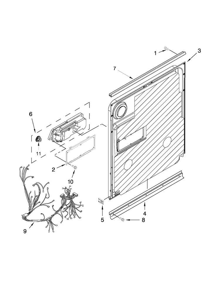 Inner Door Parts Diagram and Parts List for MDB7749SBB1  Maytag Dishwasher