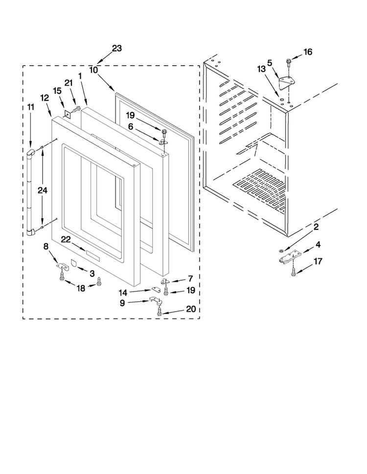 Door Parts Diagram and Parts List for JUW248RYRP10  Jenn-Air Wine and Beverage Cooler