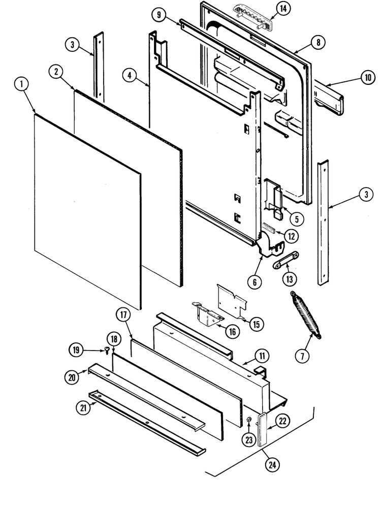 Door Diagram and Parts List for OEMM1-DU2J-C  Magic Chef Dishwasher