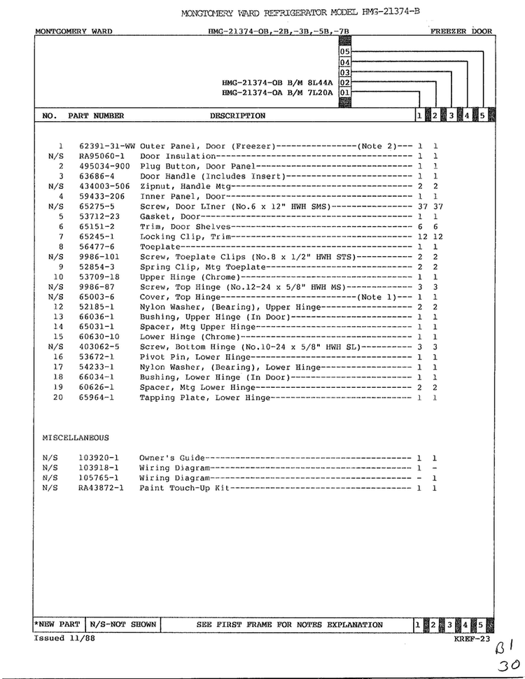 Freezer Door Page 2 Diagram and Parts List for 21374B  Admiral Refrigerator