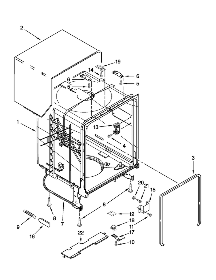 Tub And Frame Parts Diagram and Parts List for MDBH949PAB0  Maytag Dishwasher