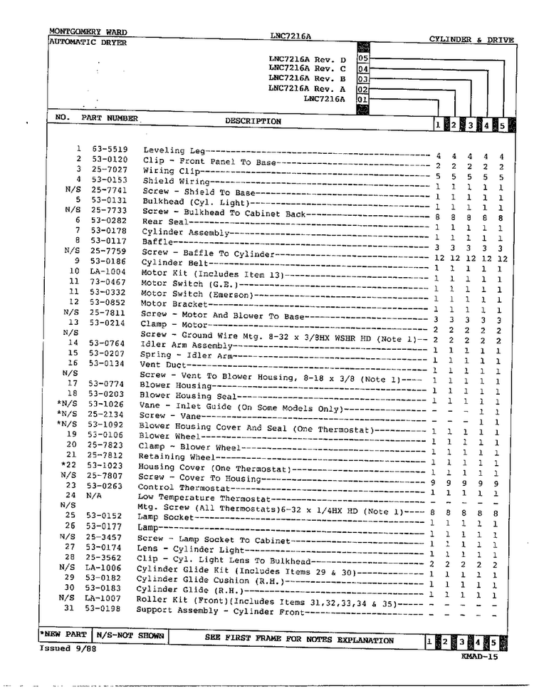 Cylinder/drive Page 2 Diagram and Parts List for 7216A REV D Norge Dryer
