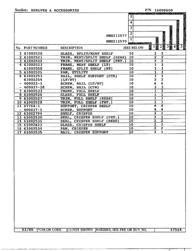 Shelves And Accessories Page 2 Diagram and Parts List for HMG211570  Admiral Refrigerator