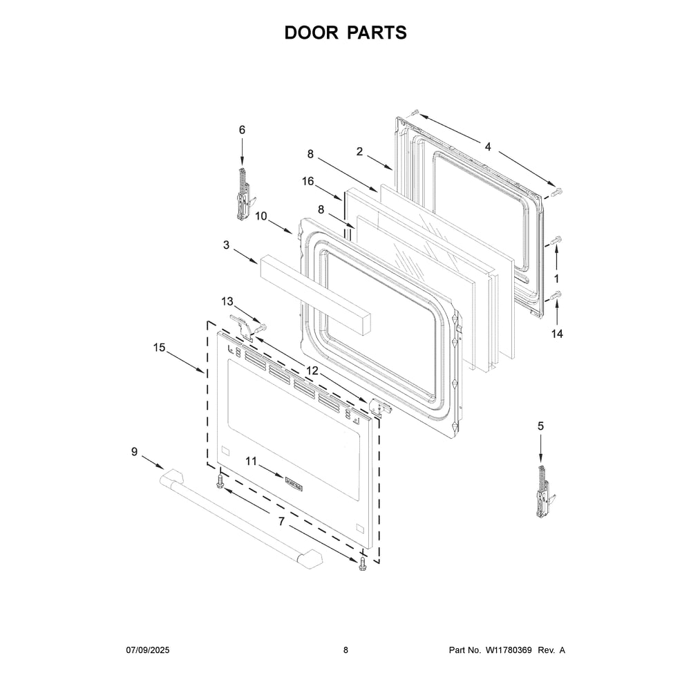 Door Parts Diagram and Parts List for YMSES7030SZ0  Maytag Range