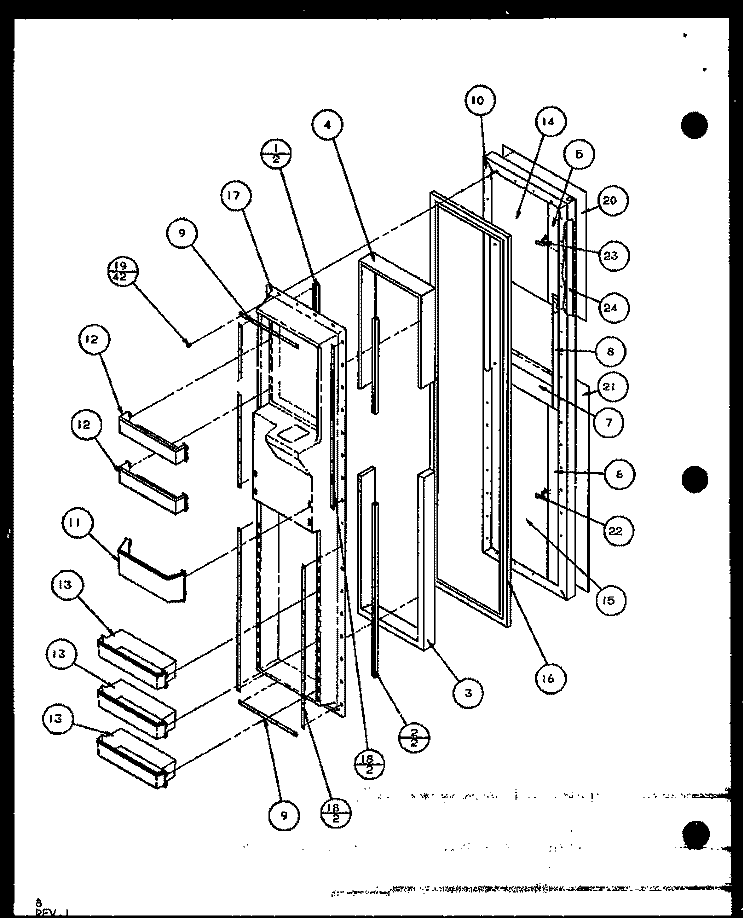 FZ DOOR Diagram and Parts List for SXD25J P1104001W Amana Refrigerator