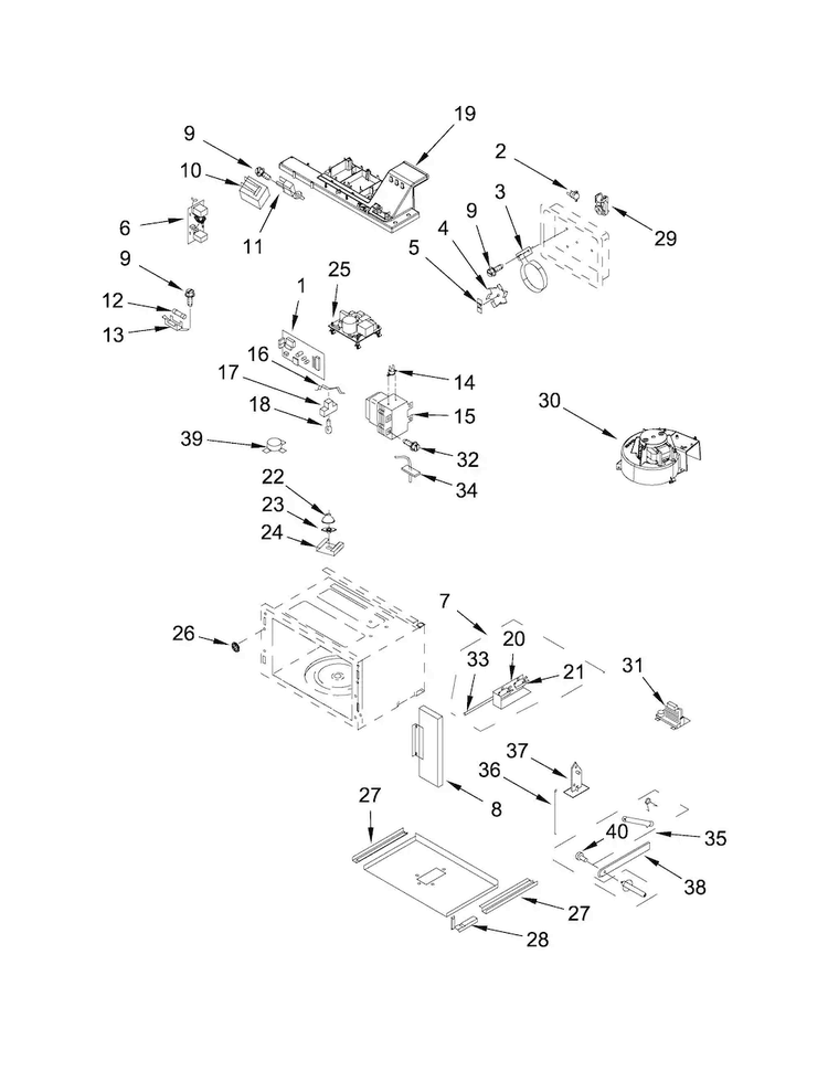 Cabinet And Stirrer Parts Diagram and Parts List for JMC2427DS00  Jenn-Air Microwave