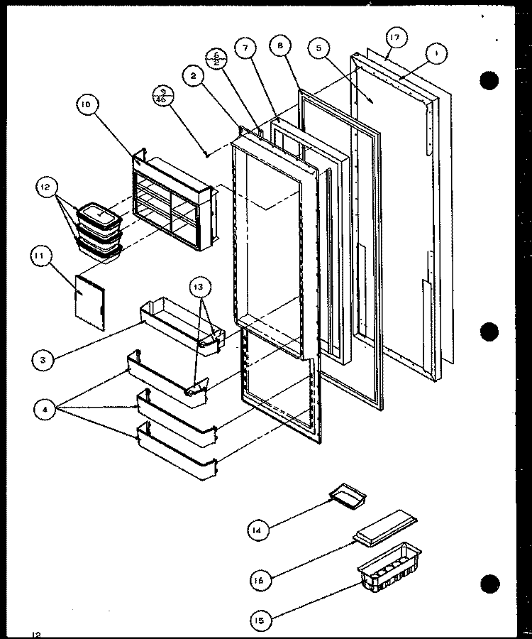 REF DOOR Diagram and Parts List for SXD25J P1104001W Amana Refrigerator