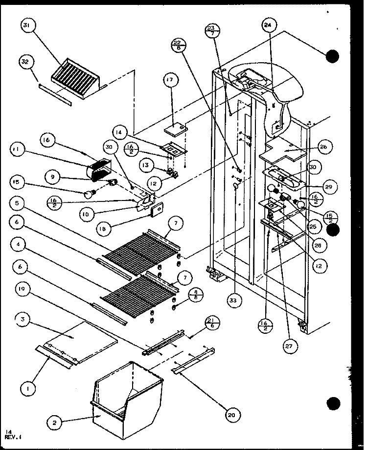 FZ SHELVING AND REF LIGHT Diagram and Parts List for SXD25J P1104001W Amana Refrigerator