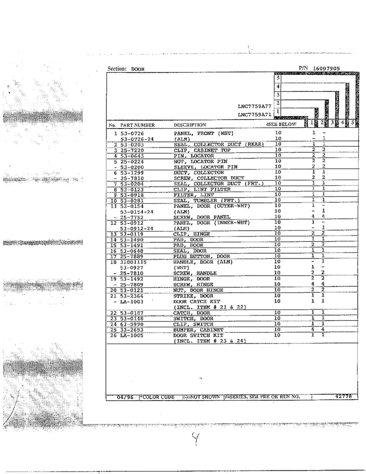 Door Page 2 Diagram and Parts List for LNC7759A77  Maytag Dryer