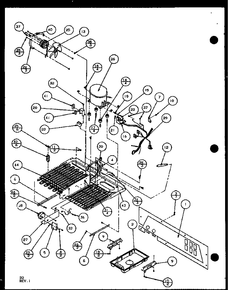 MACHINE COMPARTMENT Diagram and Parts List for SXD25J P1104001W Amana Refrigerator