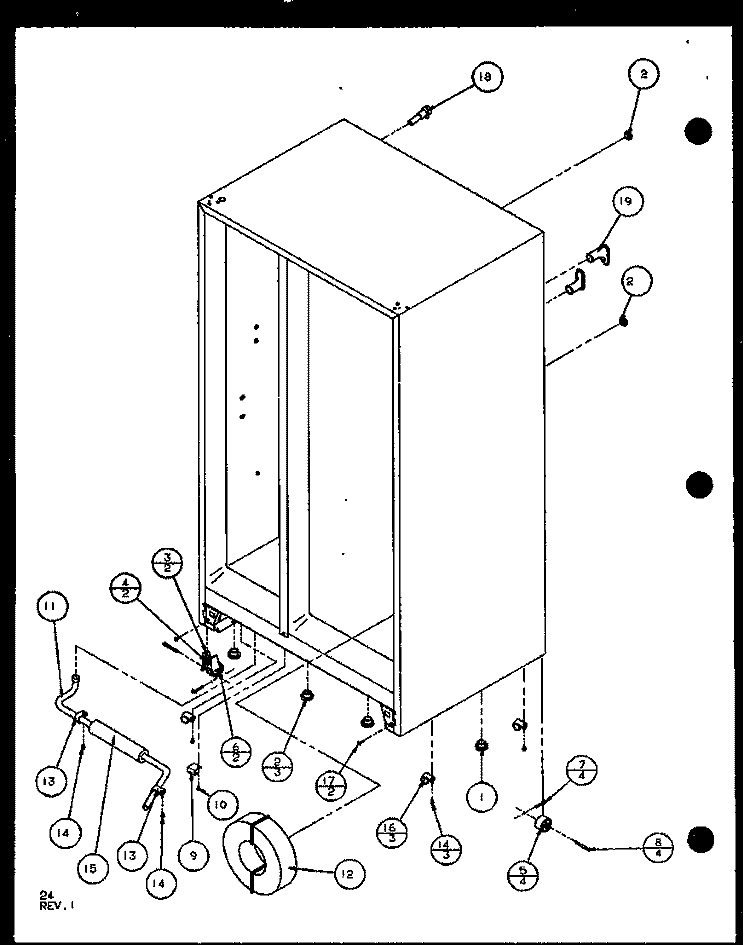 DRAIN AND ROLLERS Diagram and Parts List for SXD25J P1104001W Amana Refrigerator
