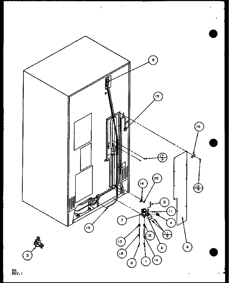 CABINET BACK Diagram and Parts List for SXD25J P1104001W Amana Refrigerator