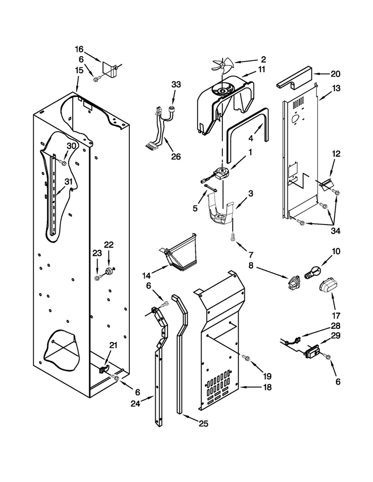 Freezer Liner And Air Flow Parts Diagram and Parts List for JS42NXFXDW04  Jenn-Air Refrigerator