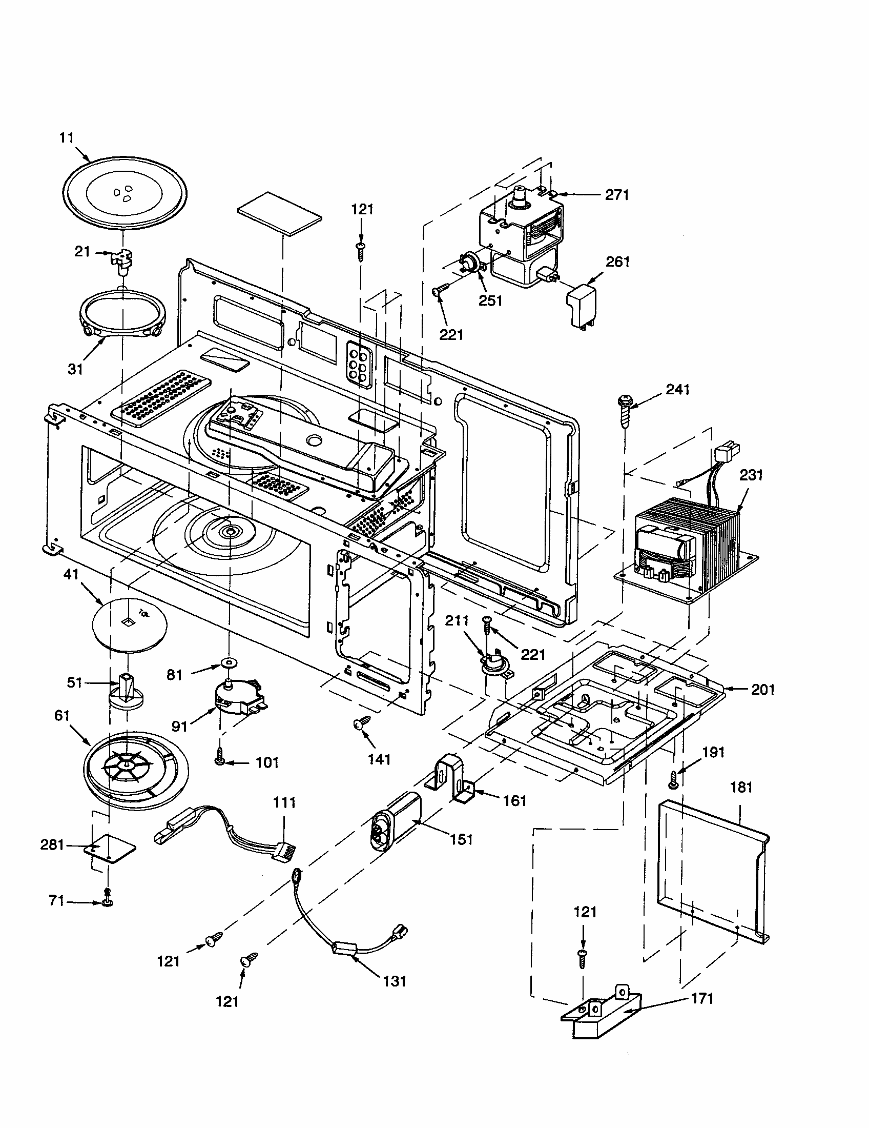 Magnetron/transformer/turntable Diagram and Parts List for MVH250L-P1323205M  Amana Microwave