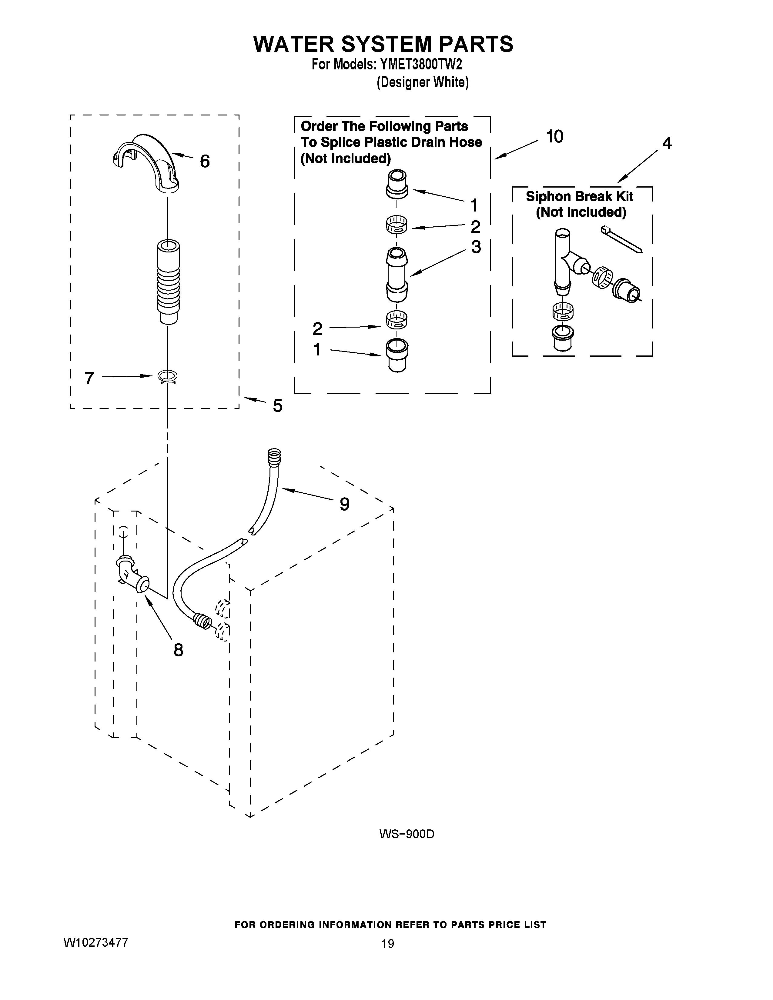 13 - WATER SYSTEM PARTS Diagram and Parts List for YMET3800TW2  Maytag Washer Dryer Combo
