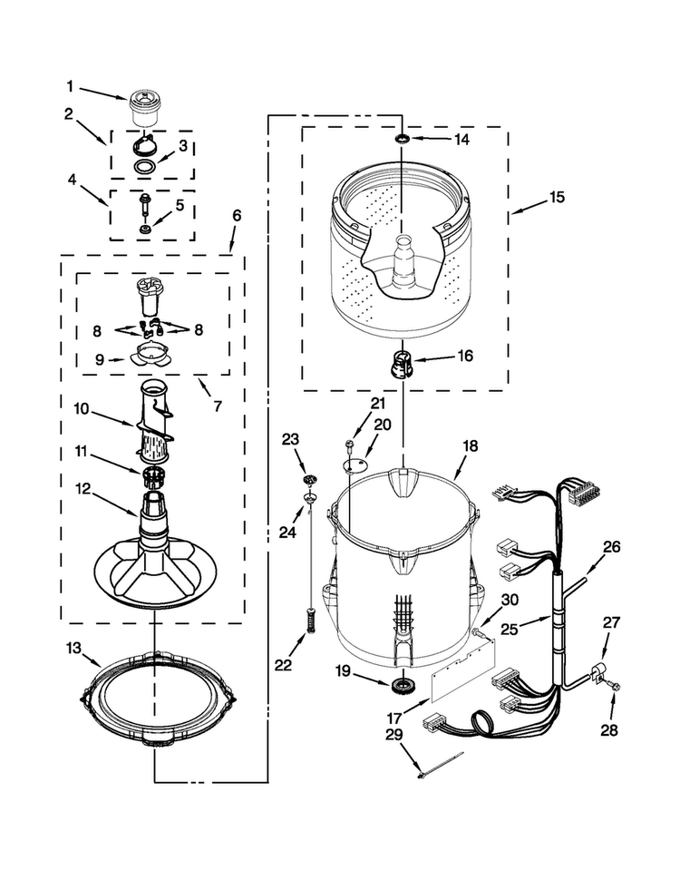 Basket And Tub Parts Diagram and Parts List for MVWC200XW3  Maytag Washer