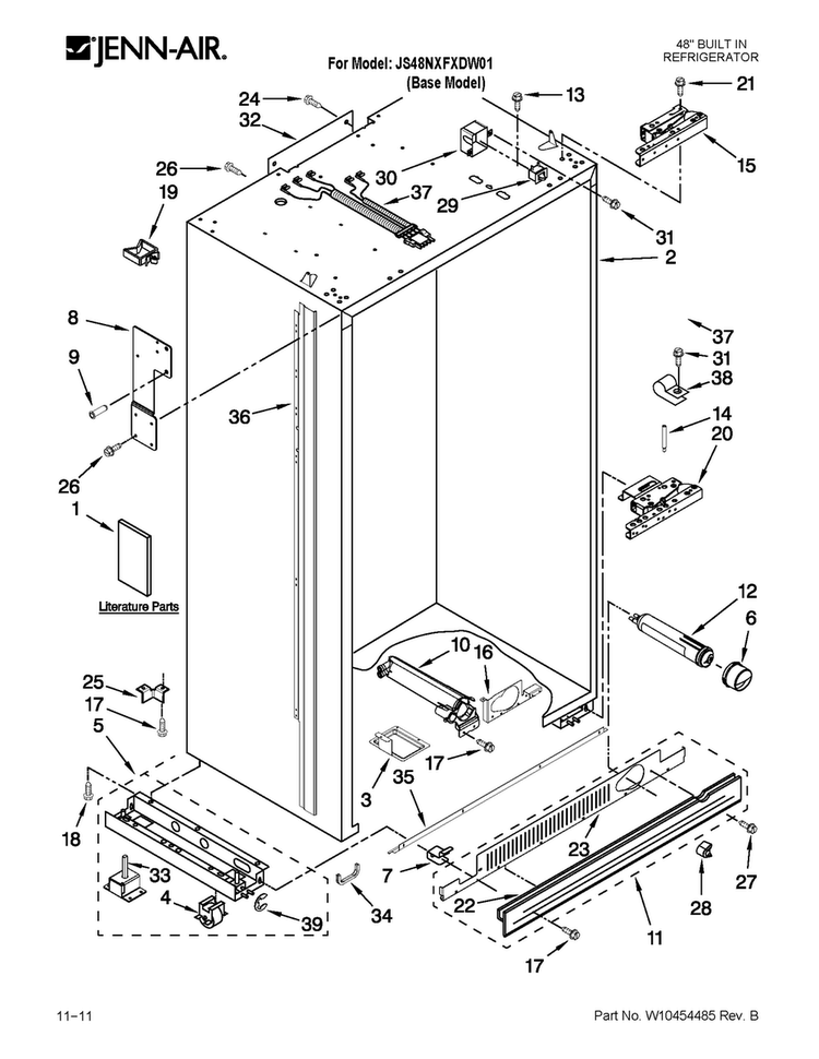 Cabinet Parts Diagram and Parts List for JS48NXFXDW01  Jenn-Air Refrigerator