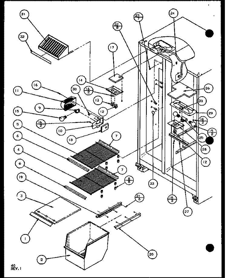 FZ SHELVING AND REF LIGHT Diagram and Parts List for SXD25JP P1104006W Amana Refrigerator
