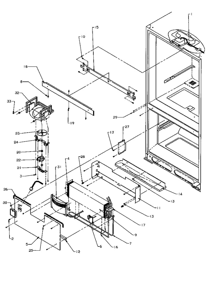 Evaporator Area Diagram and Parts List for BXI22S5W-P1196601WW  Amana Refrigerator
