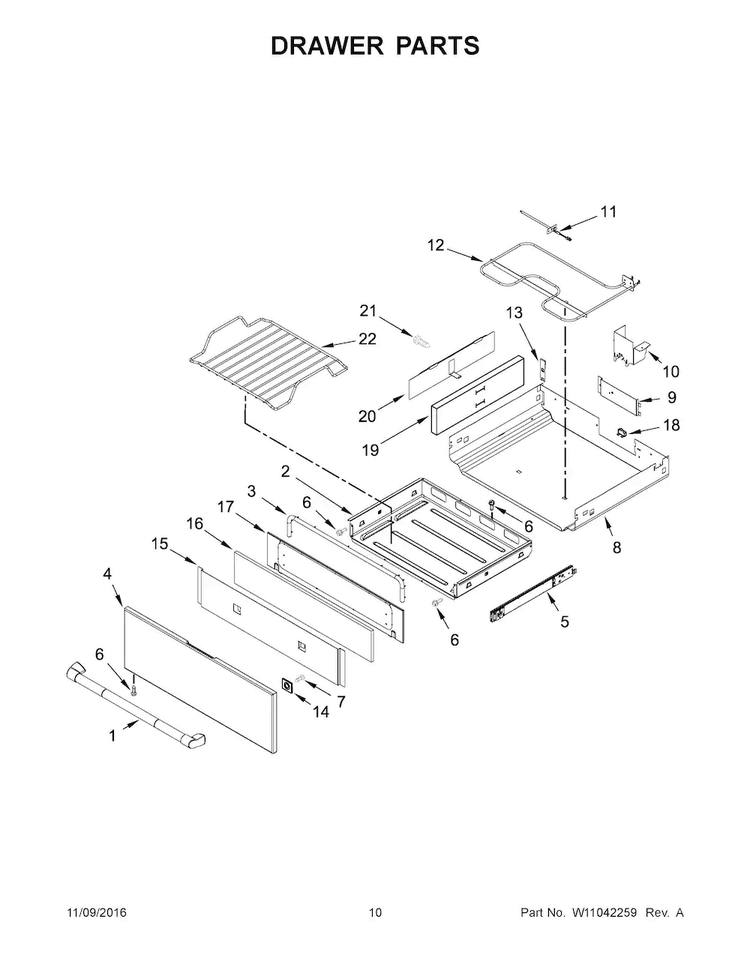 Drawer Parts Diagram and Parts List for JIS1450DP1  Jenn-Air Range