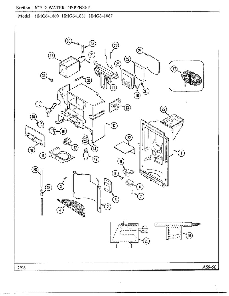 Ice And Water Dispenser Diagram and Parts List for 641861  Admiral Refrigerator