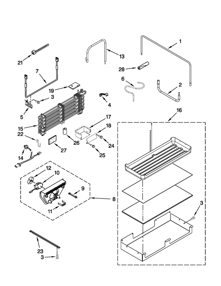 Lower Unit And Tube Parts Diagram and Parts List for JB36NXFXLW02  Jenn-Air Refrigerator