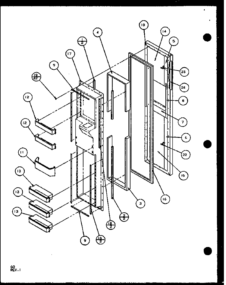 FZ DOOR Diagram and Parts List for SXD22J P1104020W Amana Refrigerator