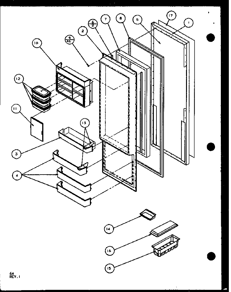 REF DOOR Diagram and Parts List for SXD22J P1104020W Amana Refrigerator