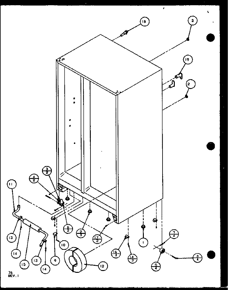 DRAIN AND ROLLERS Diagram and Parts List for SXD22J P1104020W Amana Refrigerator