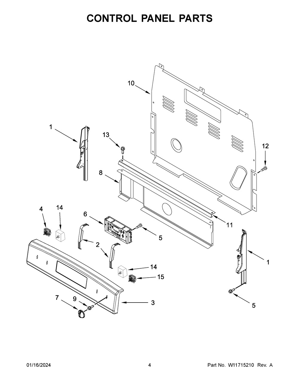Control Panel Parts Diagram and Parts List for MER4800PZ1  Maytag Range