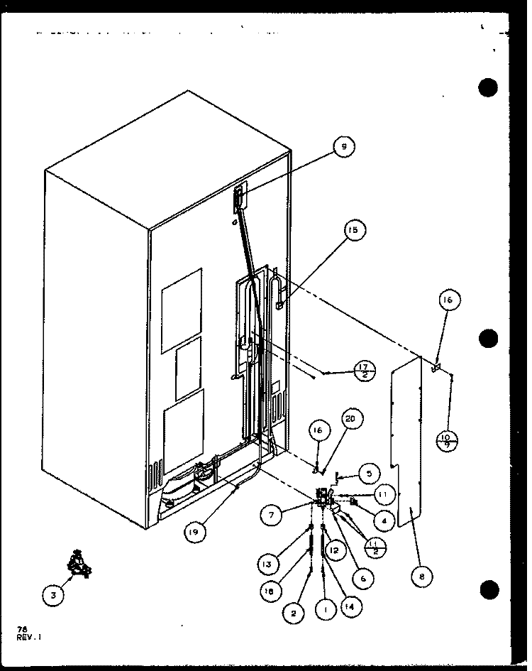 CABINET BACK Diagram and Parts List for SXD22J P1104020W Amana Refrigerator